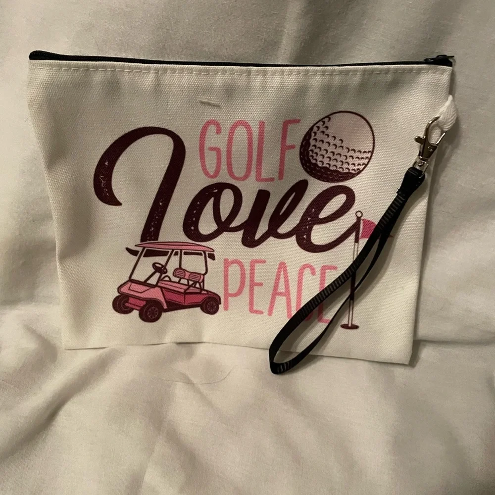 GOLF FANS ‘Golf Love Peace’ Canvas Makeup, Cosmetics,  Essentials Pouch NWOT